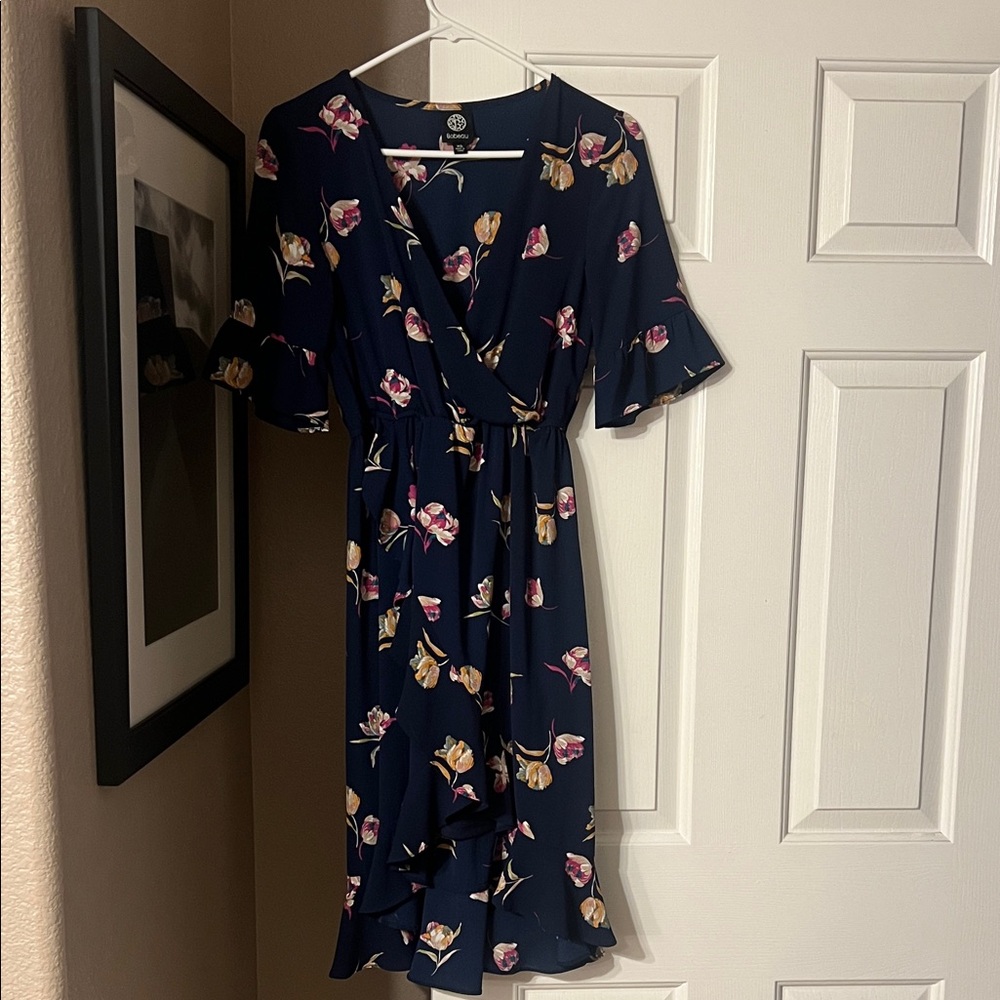 Bobeau Navy Floral Midi Dress